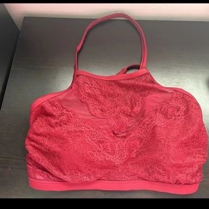Xhilaration 18W Bikini Swim Top Garnet Red Lace and Mesh High Neck halter